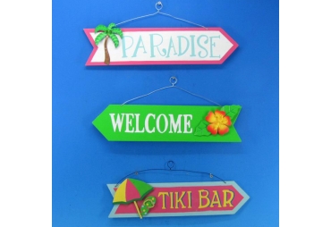 Wooden Paradise Welcome Tiki Arrow Signs 16" - Set of 3