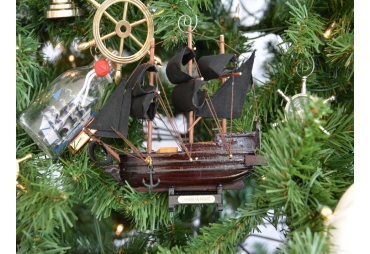 Wooden Caribbean Pirate Ship Model Christmas Tree Ornament