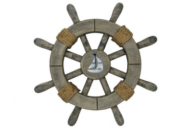 Decorative Rustic Ship Wheel With Sailboat 12"