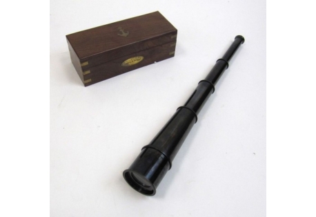 Brass Antique Captain Spyglass Telescope 15" with Rosewood Box