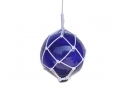 Blue Japanese Glass Ball Fishing Float With White Netting Decoration 12"