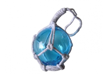 Light Blue Japanese Glass Ball Fishing Float With White Netting Decoration 2"