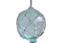 Light Blue Japanese Glass Ball Fishing Float With White Netting Decoration 4"