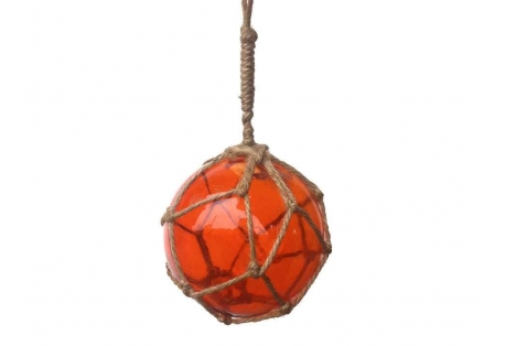 Orange Japanese Glass Ball Fishing Float With Brown Netting Decoration 4"