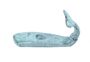 Dark Blue Whitewashed Cast Iron Whale Hook 6"