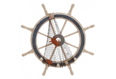 Decorative Ship Wheel with Fishing Net and Shells 