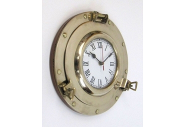 Brass Porthole Clock  11" Maritime Decor