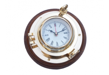 Brass Porthole Clock 10"