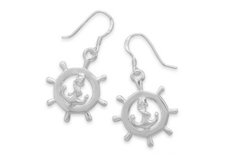 Ship's Wheel French Wire Earrings