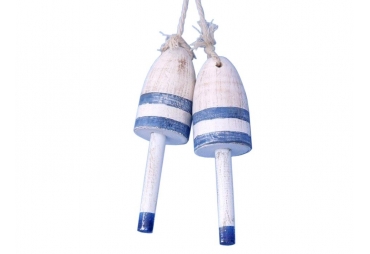 Wooden Rustic Dark Blue Maine Decorative Lobster Trap Buoy 7" - Set of 2