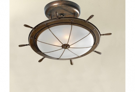 Solid Brass Ship's Wheel Motif Ceiling Fixture