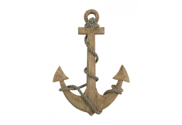 Natural Wood Anchor and Rope Nautical Wall Decor 