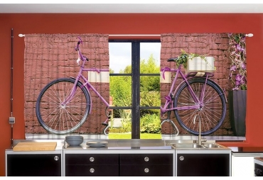 Vintage  Bicycle Kitchen Curtain Panel Set Dining Room Window Decor 