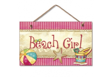 Wooden Beach Girl Sign 10"