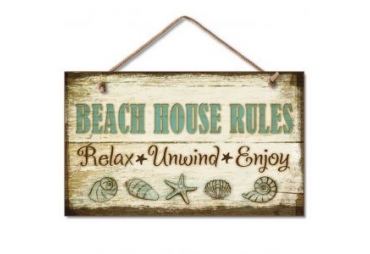 Wooden Beach House Rules Sign 10"