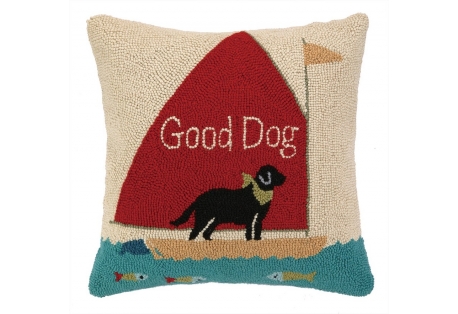 Good Dog Sailing Hand Hooked Pillow