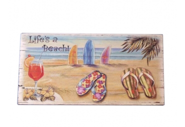 Wooden Sandal Life's a Beach Sign 10"