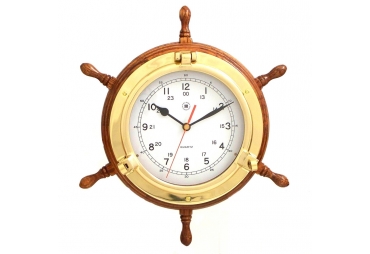 Brass/Oak Ship's Wheel, Clock