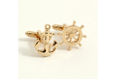 Gold Plated Ships Anchor & Wheel Cufflinks