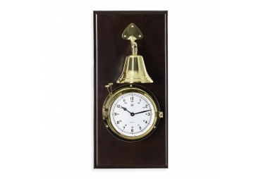 Brass Striking Clock w/Bell on Mahogany Plaque 