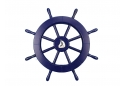 Dark Blue Ship Wheel with Sailboat 18"