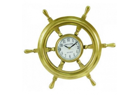 Solid Brass Ship Wheel Clock 18"