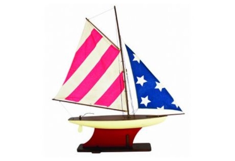 Wooden American Flag Sailboat 35"