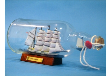 Blue Flying Cloud Ship in a Bottle 11"